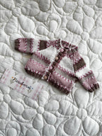 Green, pink, brown newborn cardi