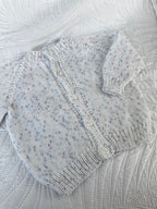 6-9 heirloom cardigan in blue & lilac fleck