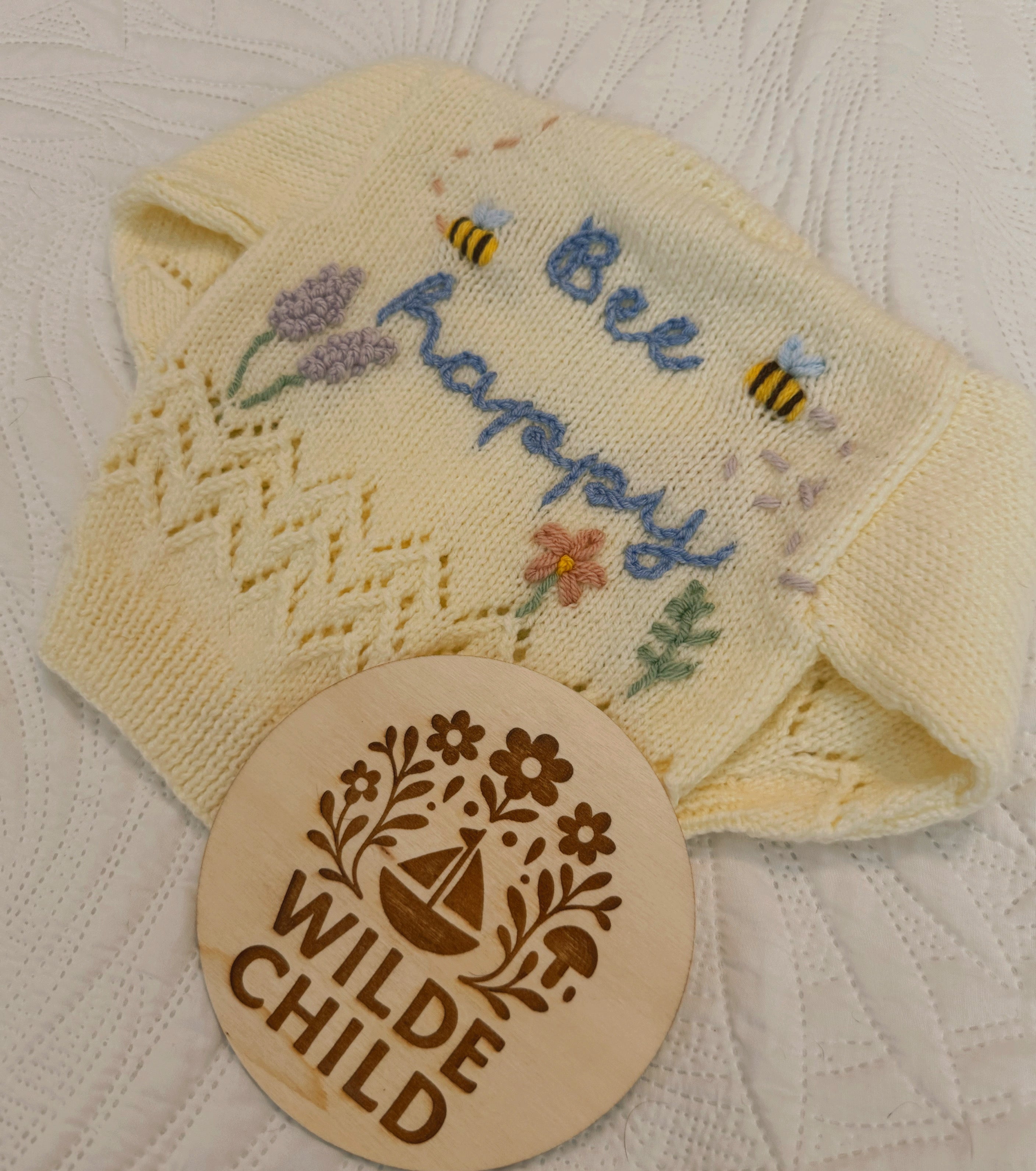 6-9/12m Bee happy hand knit