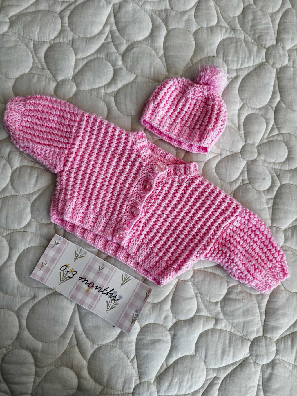 0-3 pink hand knit with hat