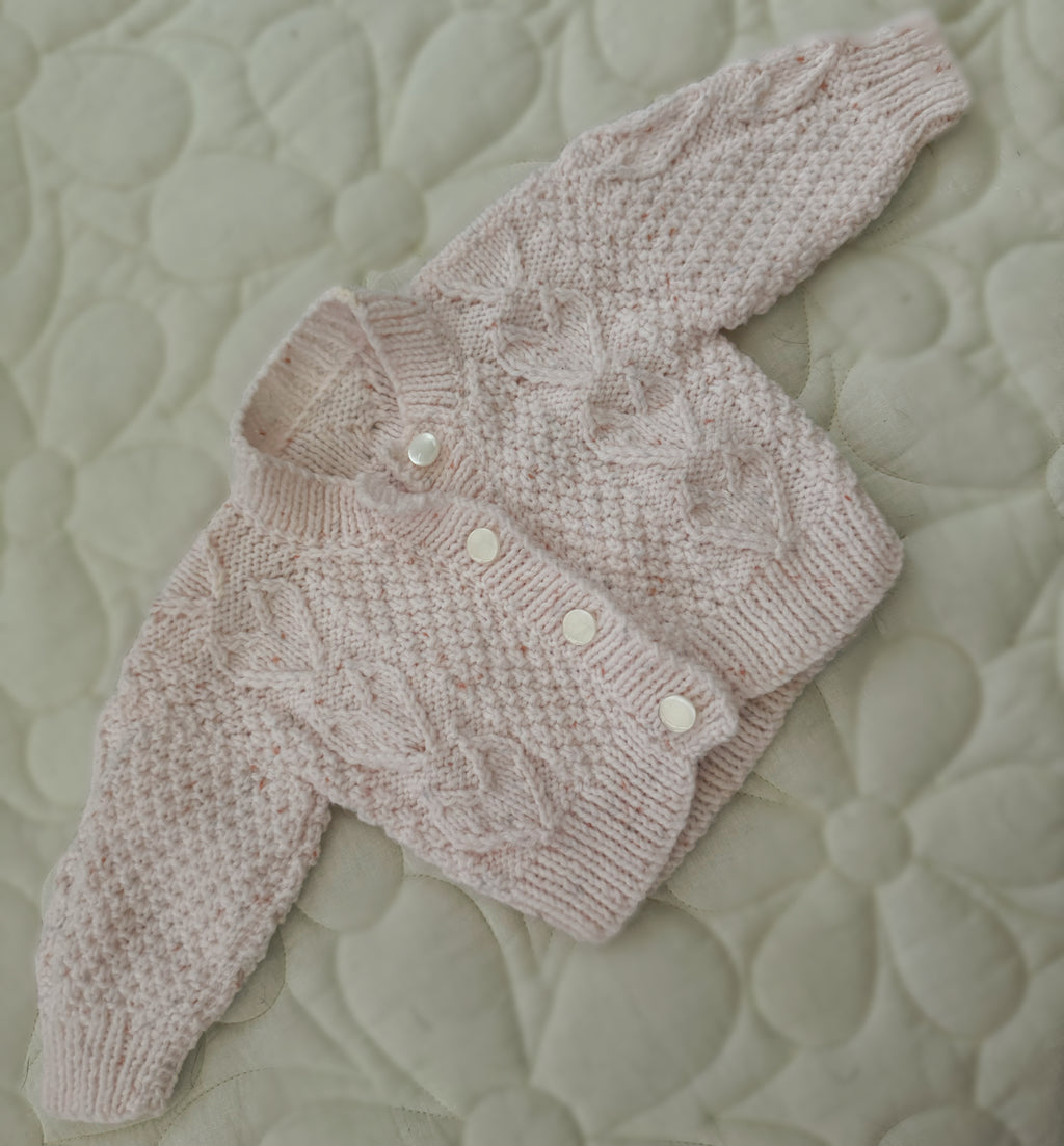 3-6m light pink speckled hand knit