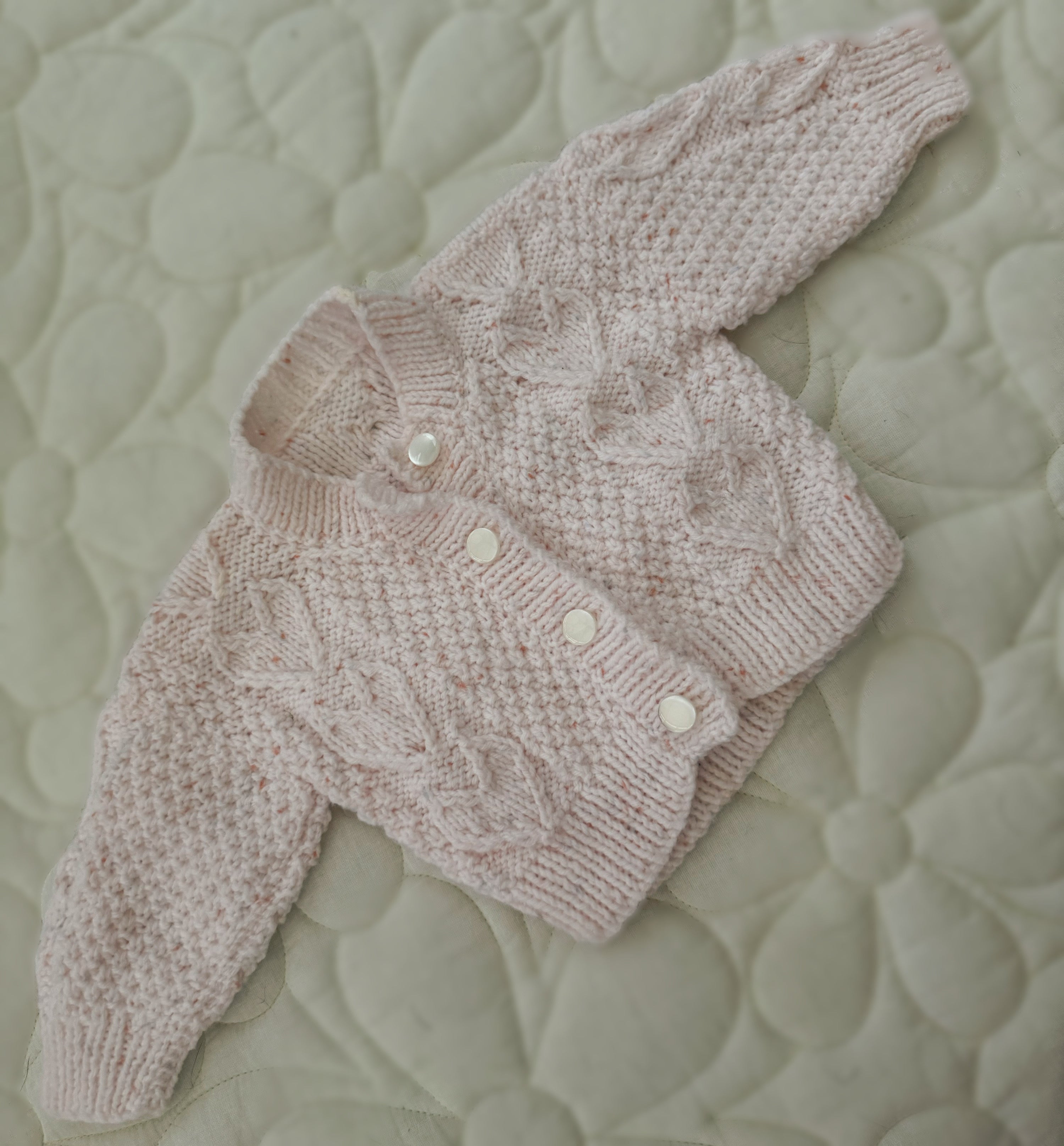 3-6m light pink speckled hand knit