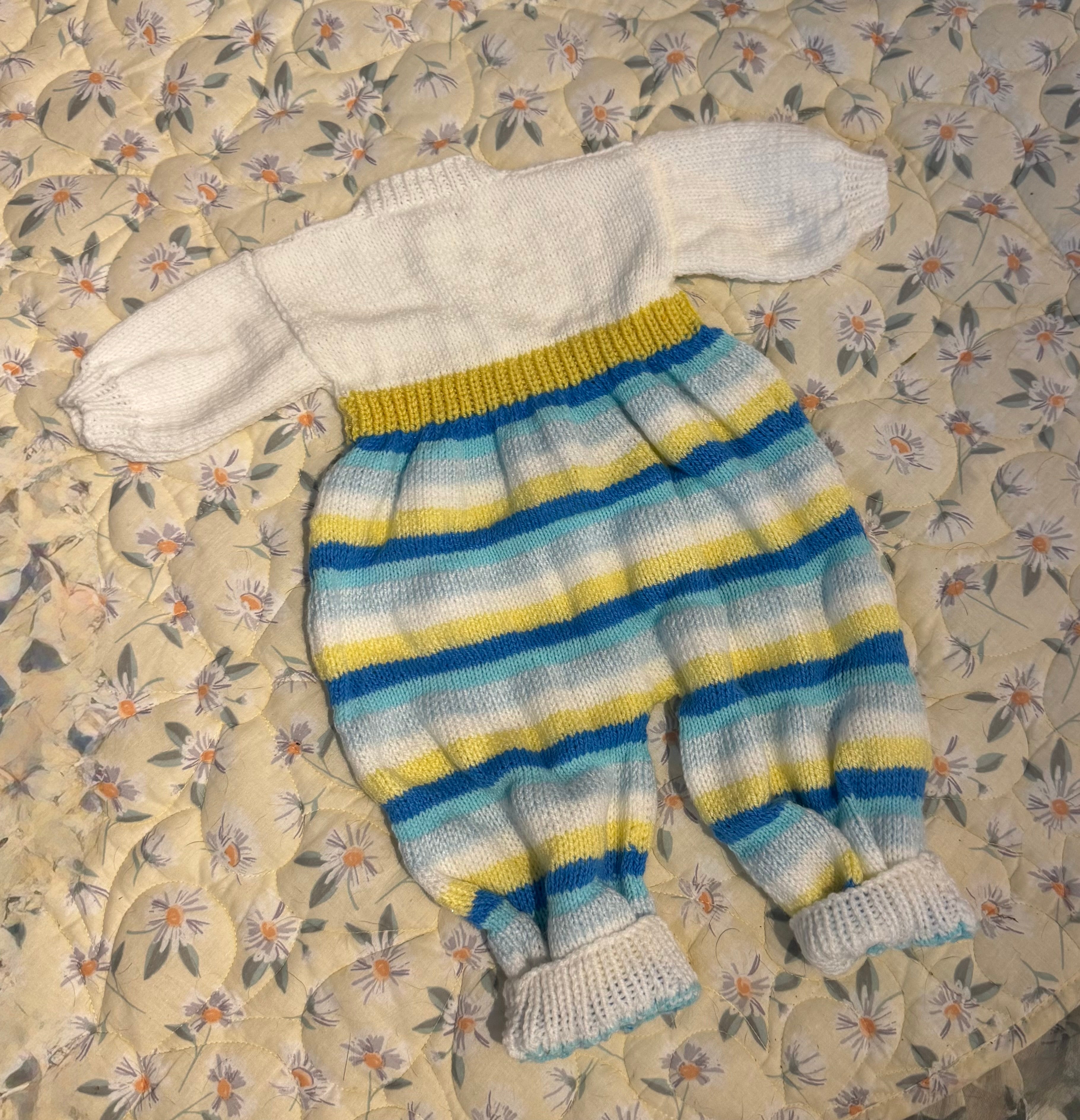 Hand knitted pramsuit fits 3-9 months