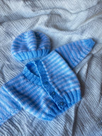 Newborn cardigan and hat blue stripe