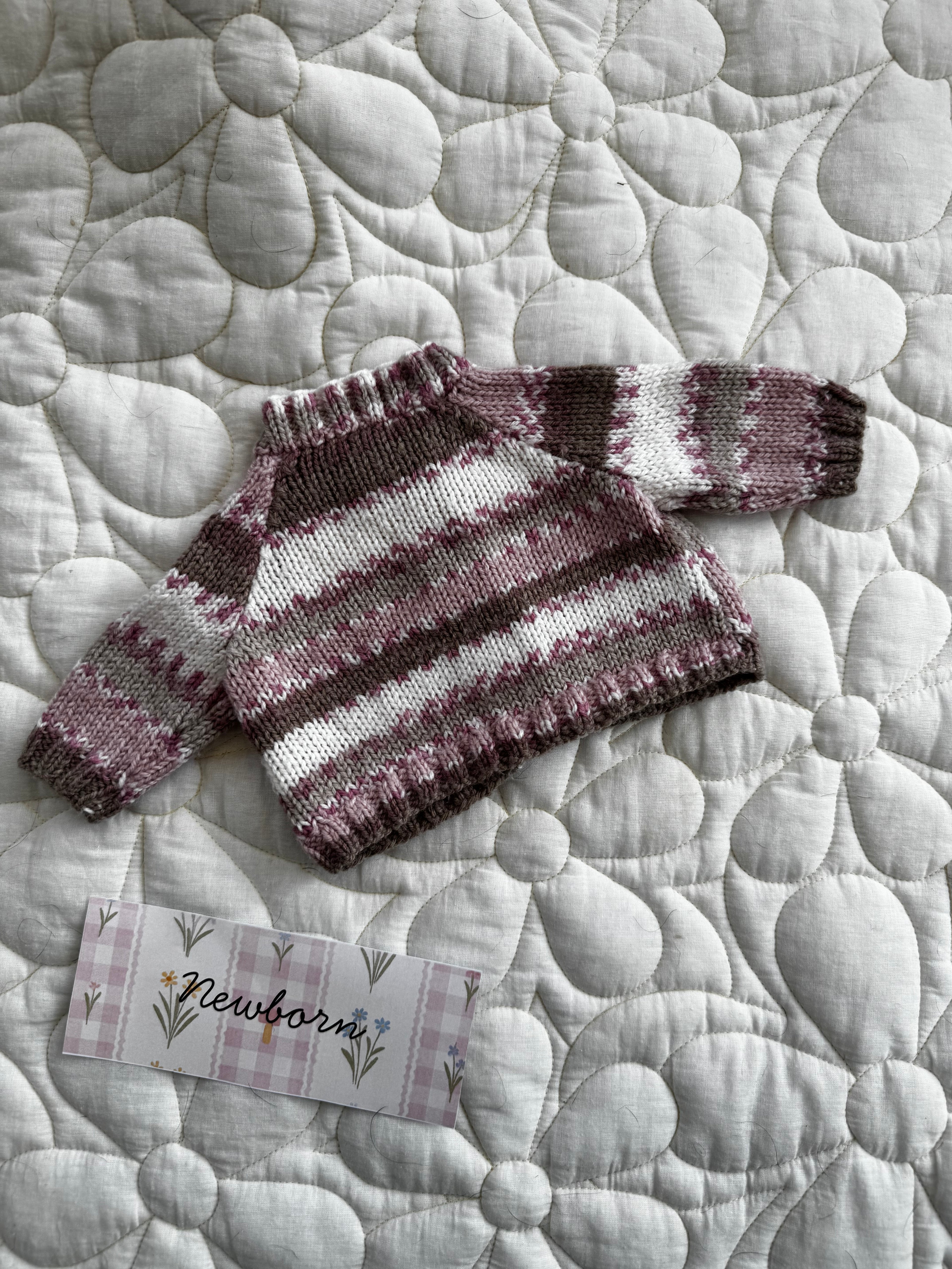 Green, pink, brown newborn cardi