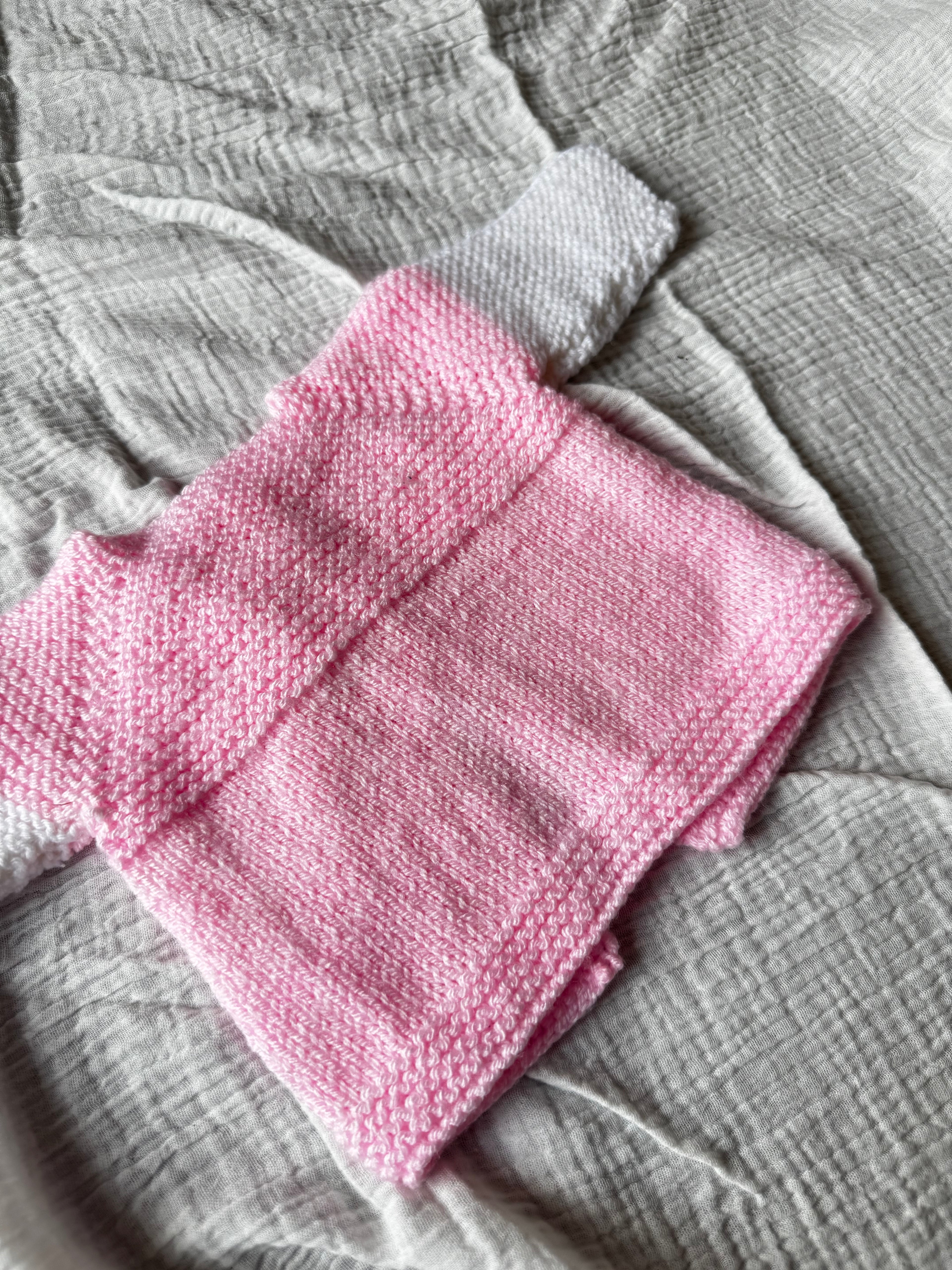 0-3 pink and white colour block cardi