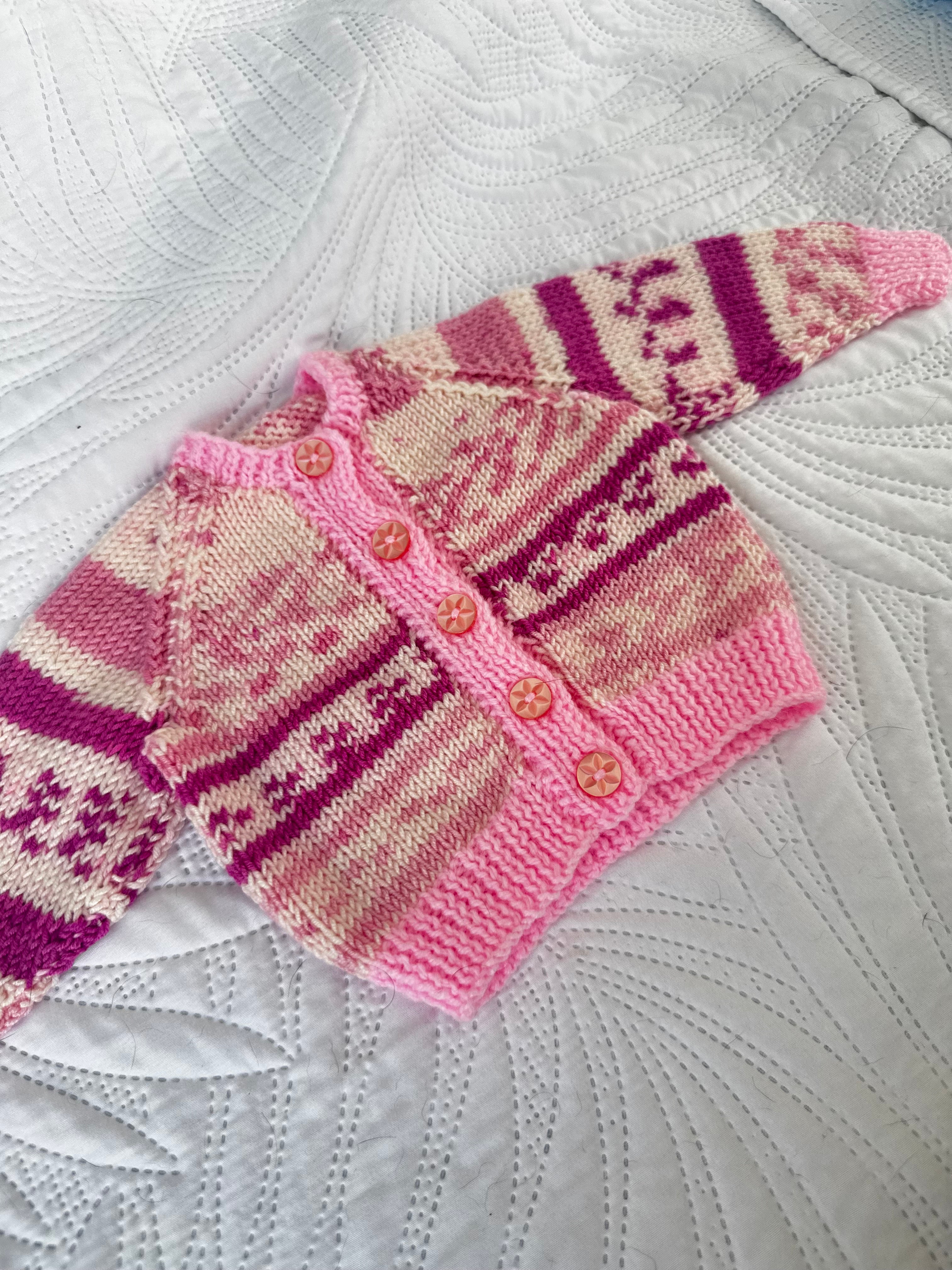 0-3 mock fair isle hand knit