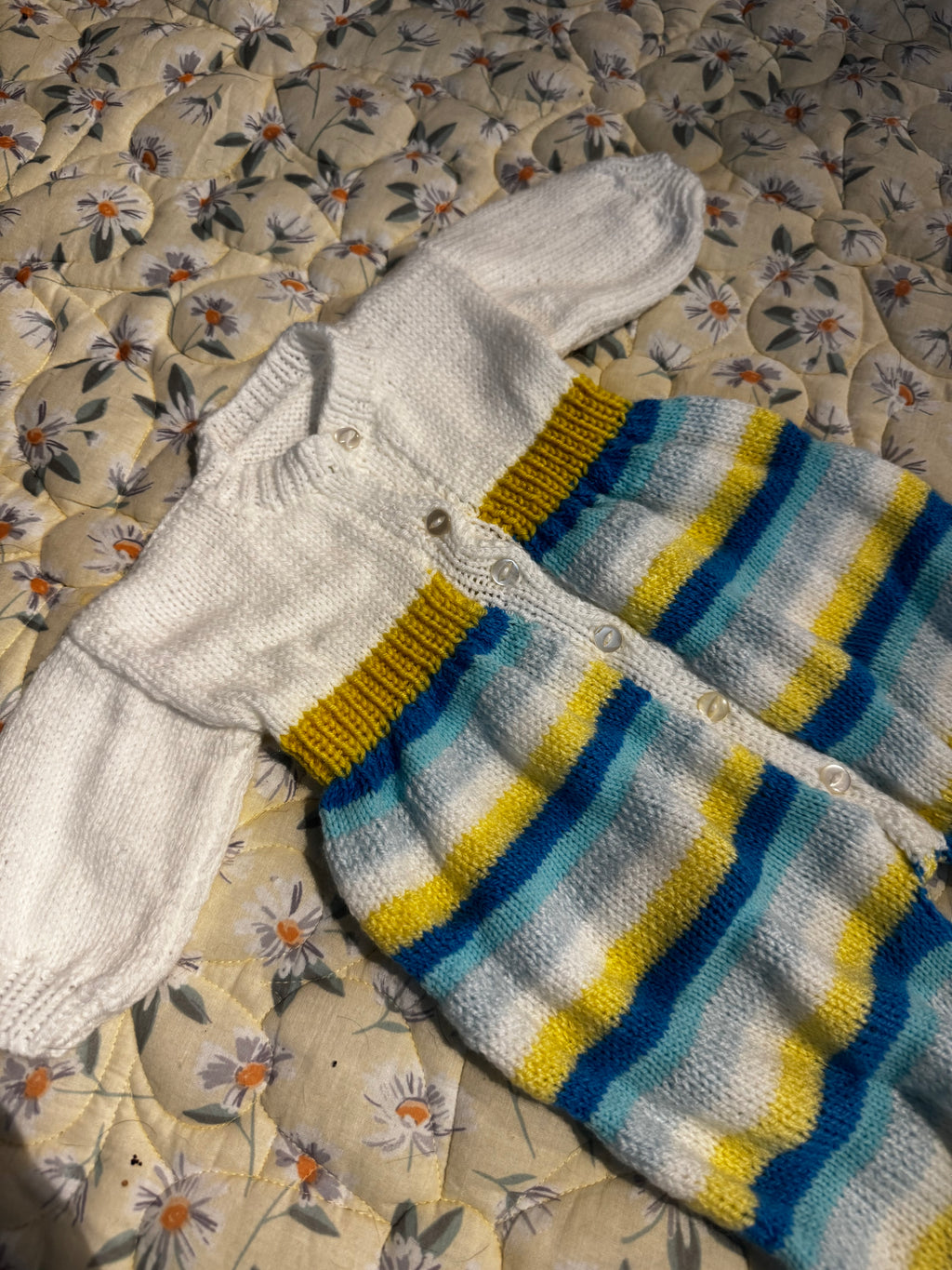 Hand knitted pramsuit fits 3-9 months