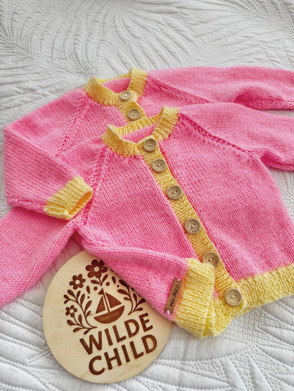 Heirloom cardigan bubblegum & yellow