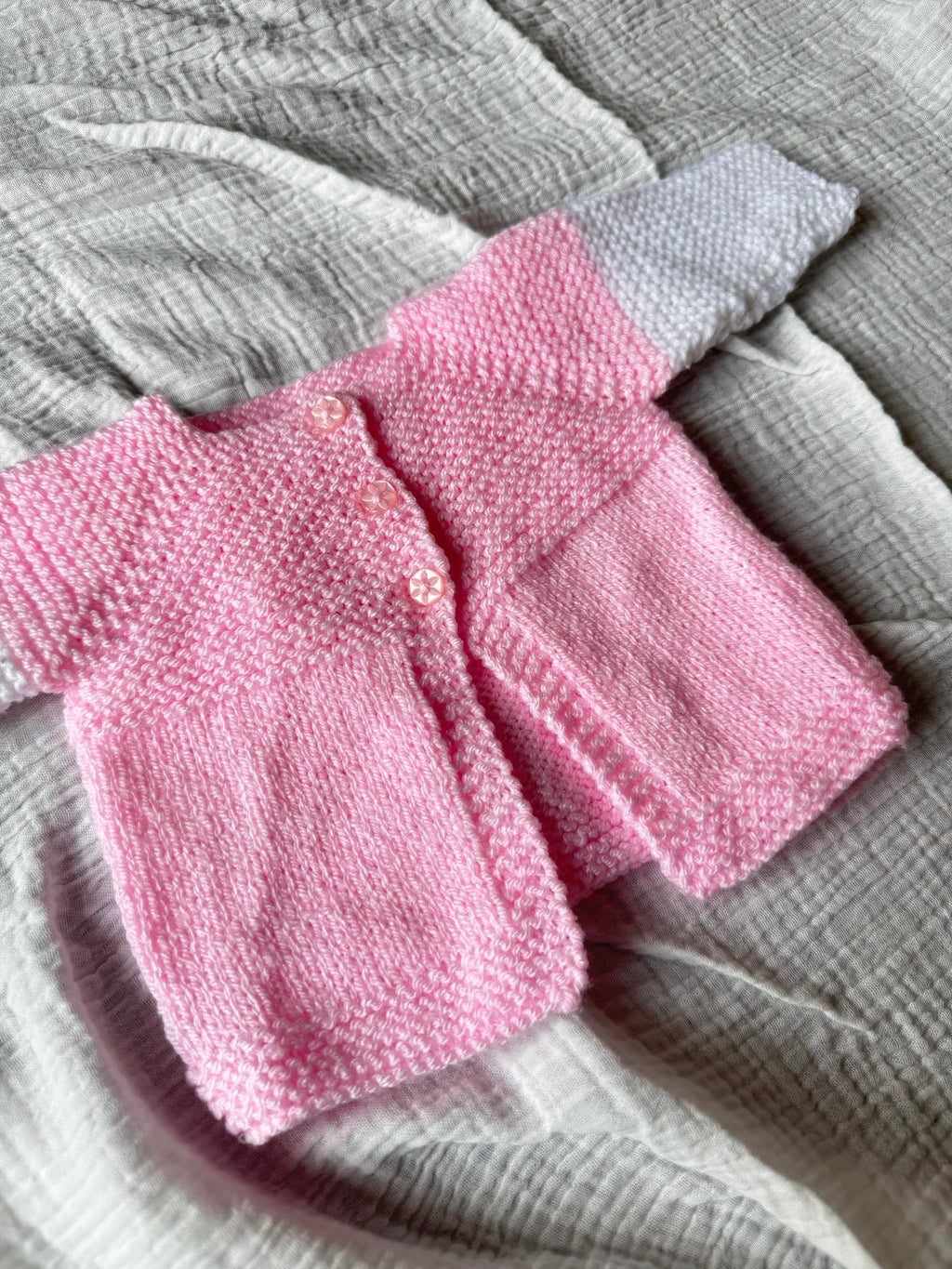 0-3 pink and white colour block cardi