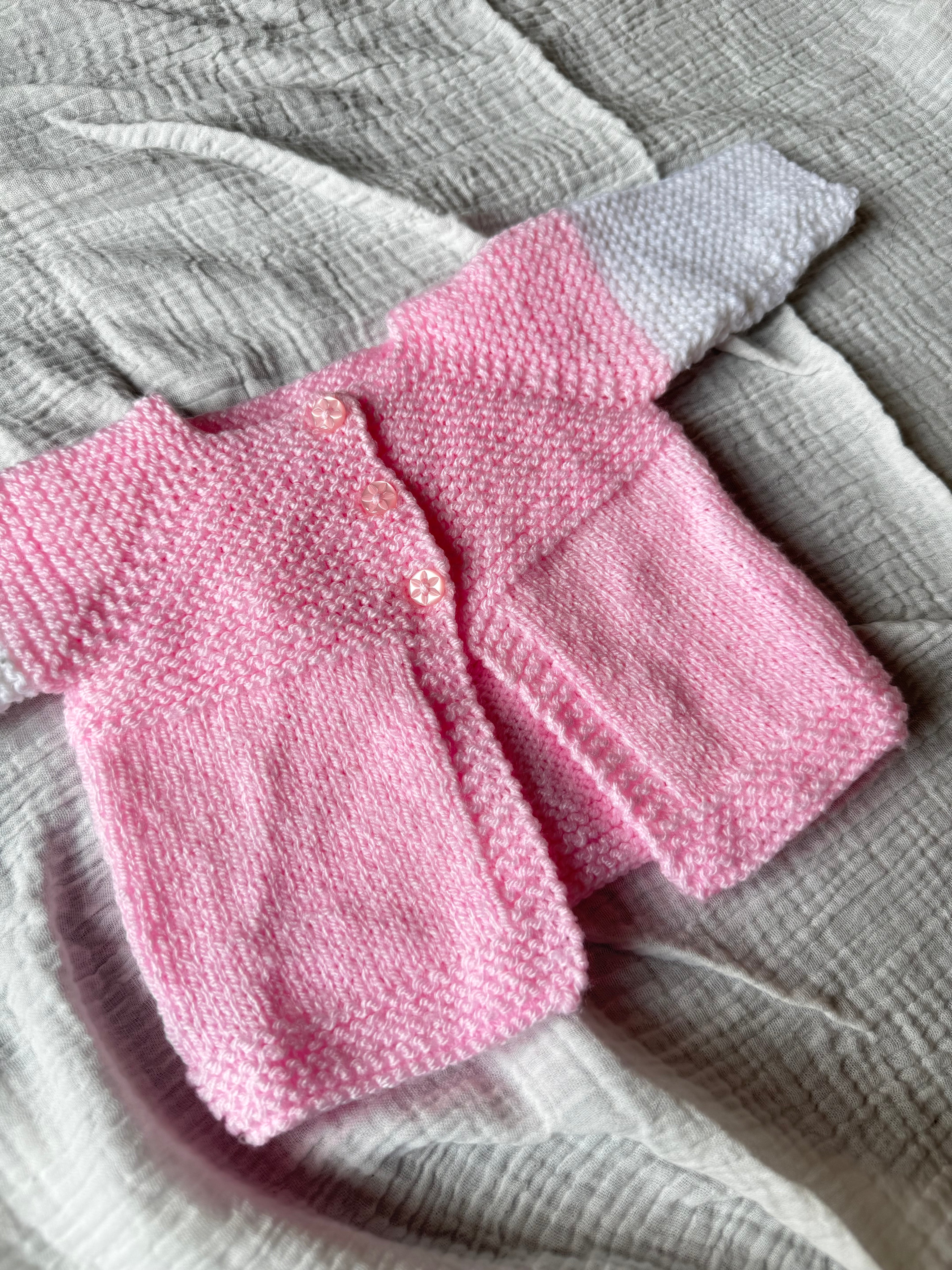 0-3 pink and white colour block cardi