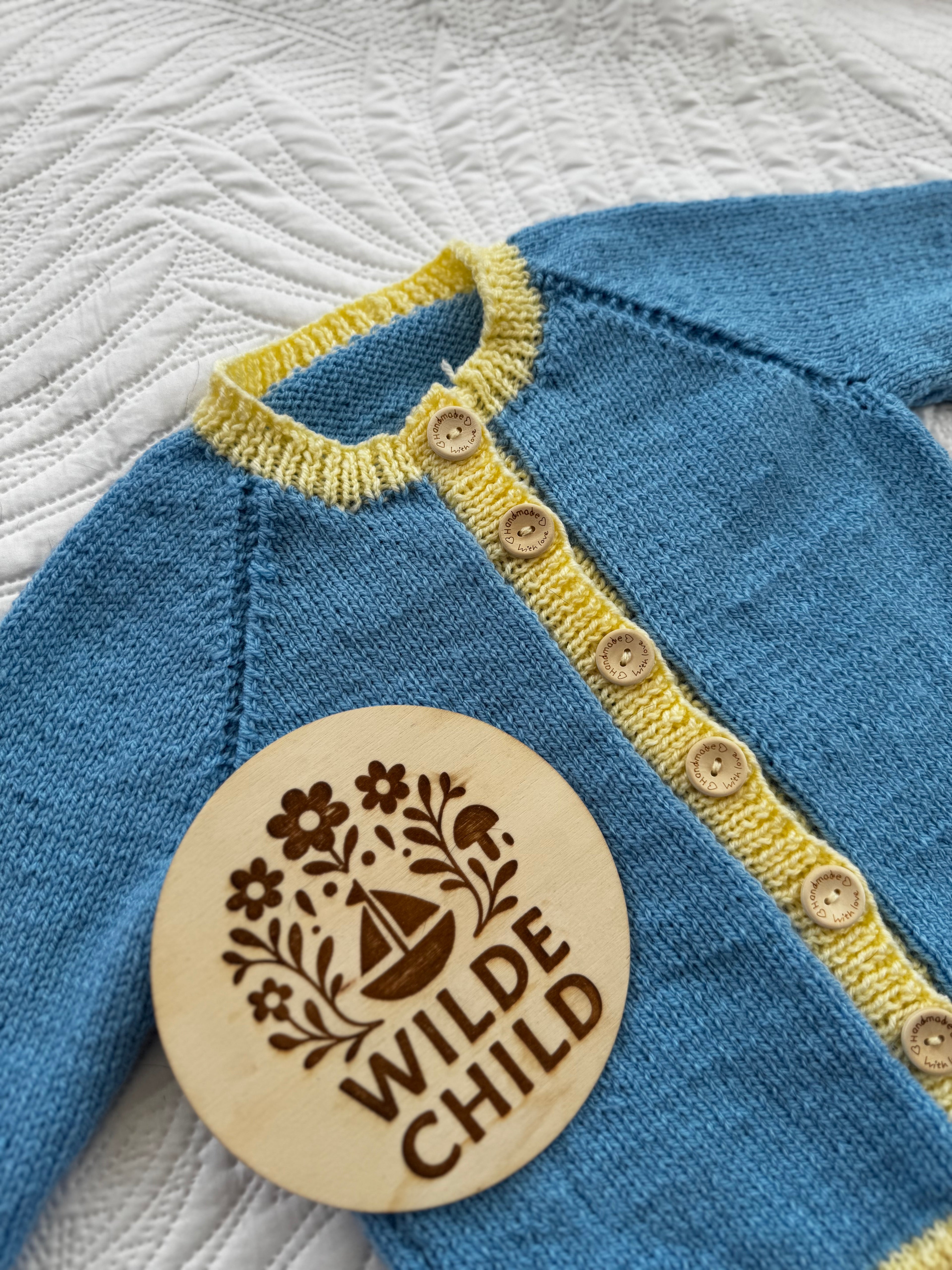 Heirloom cardigan in blue & yellow