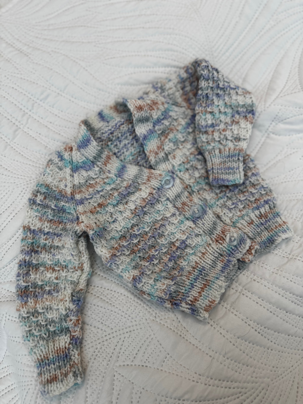 3-6-9 Lilac blue brown mix hand knit