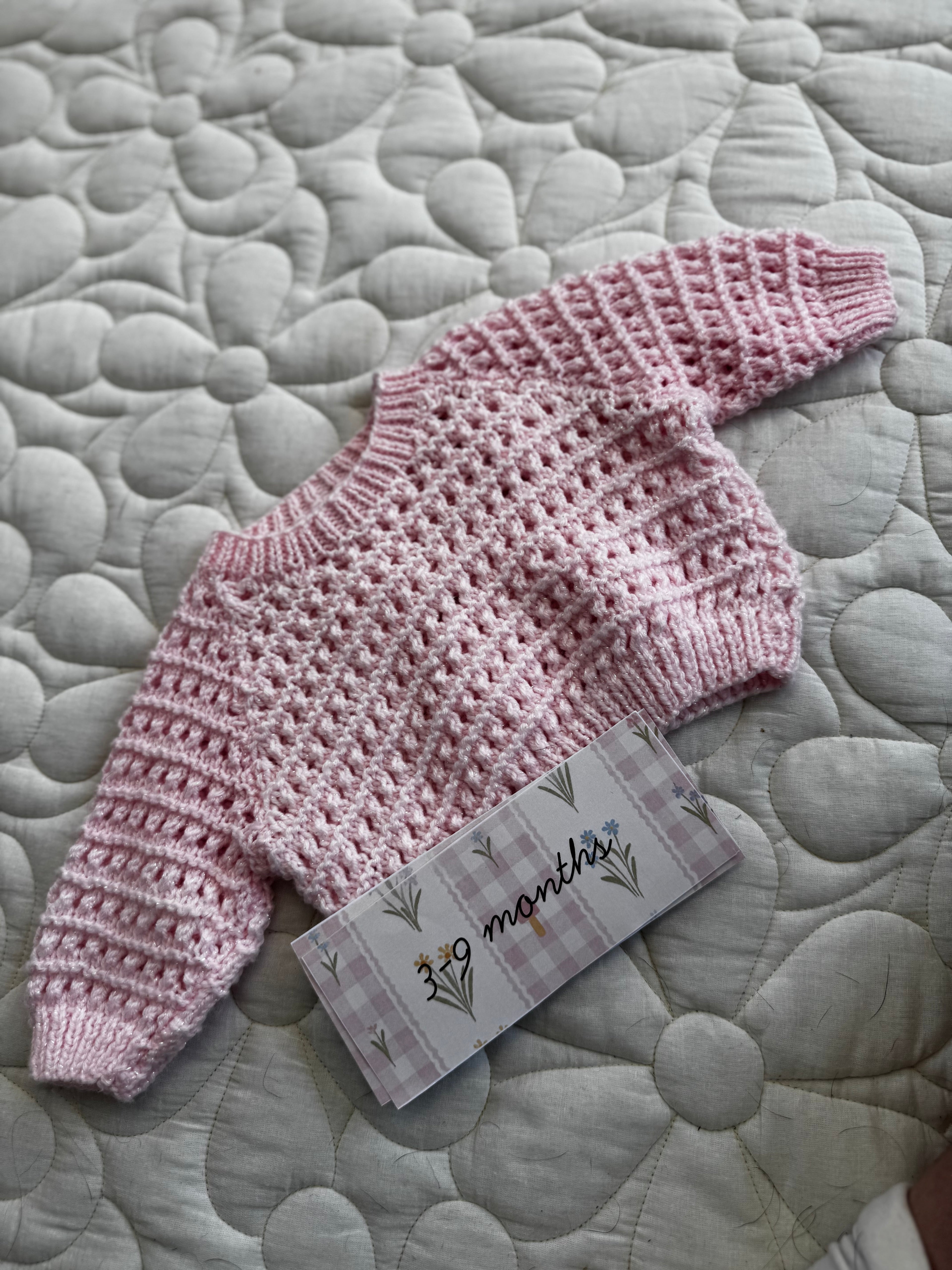 3-9 glitter pink hand knit