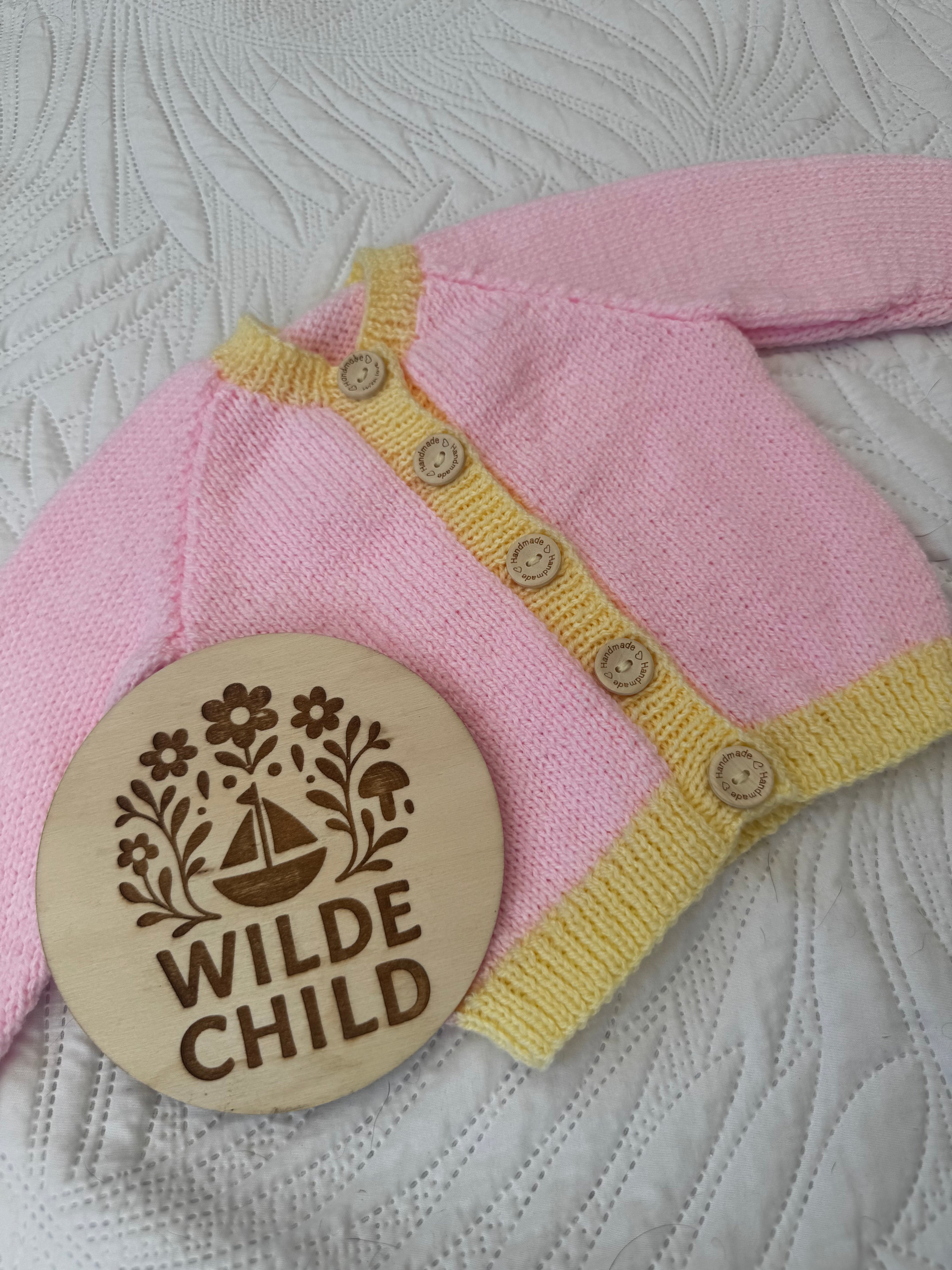 Heirloom cardigan in ballet pink & lemon