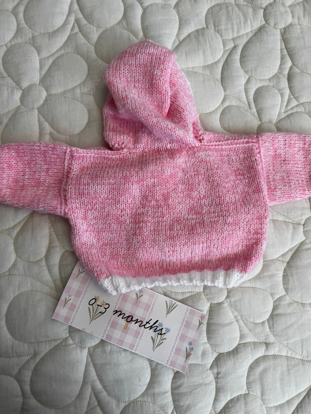 Newborn hooded pink hand knit