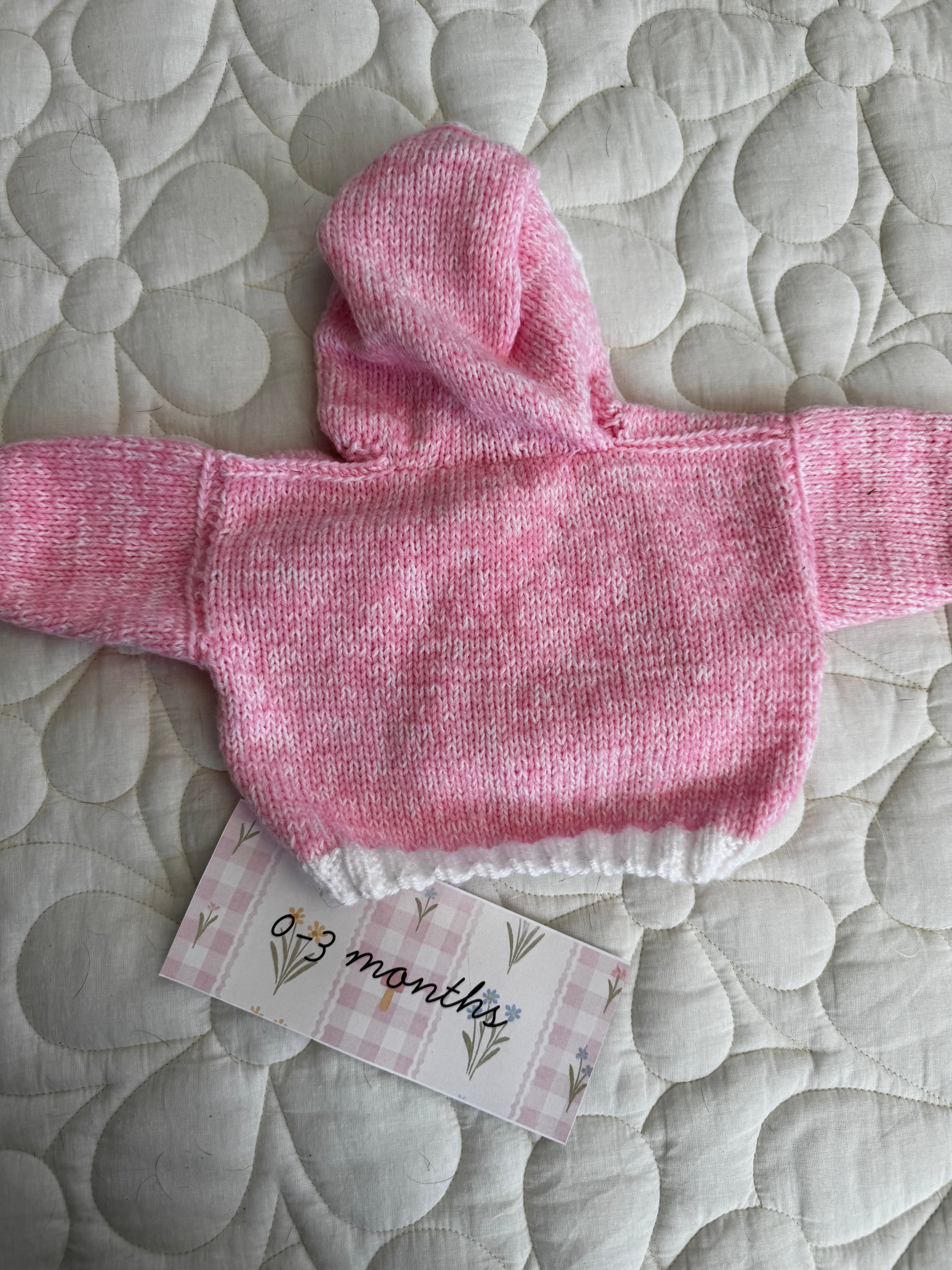 Newborn hooded pink hand knit