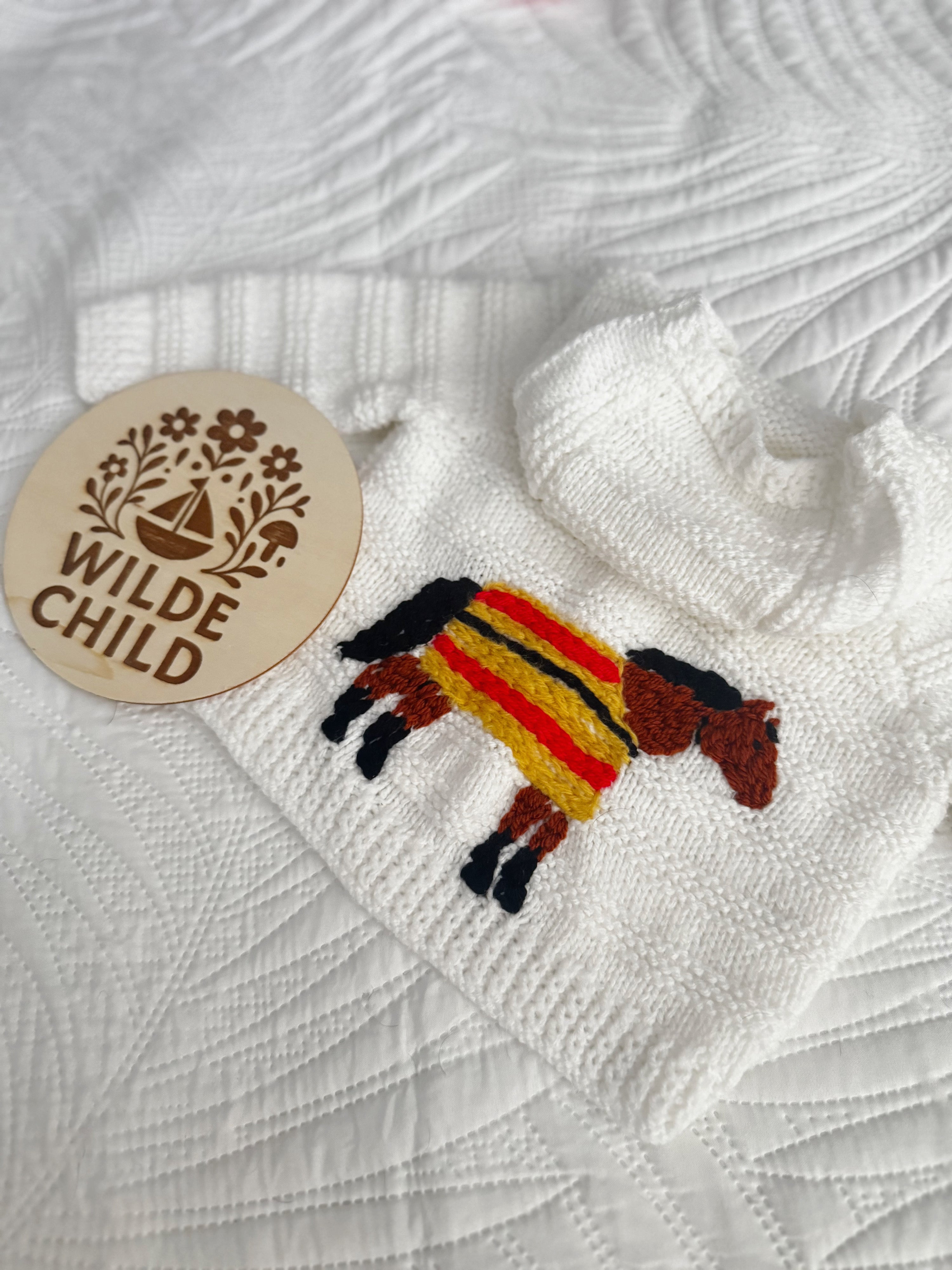 9-12 horse hooded hand knit