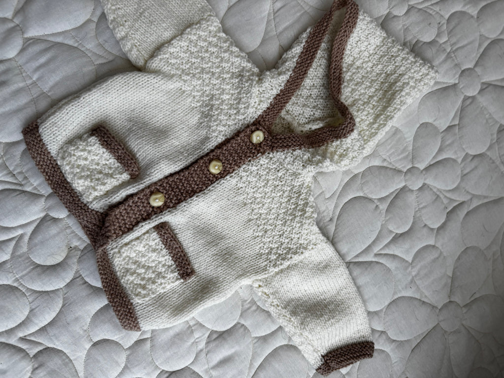 6-12 brown & cream cardi with pockets