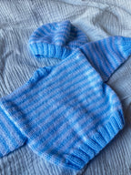 Newborn cardigan and hat blue stripe