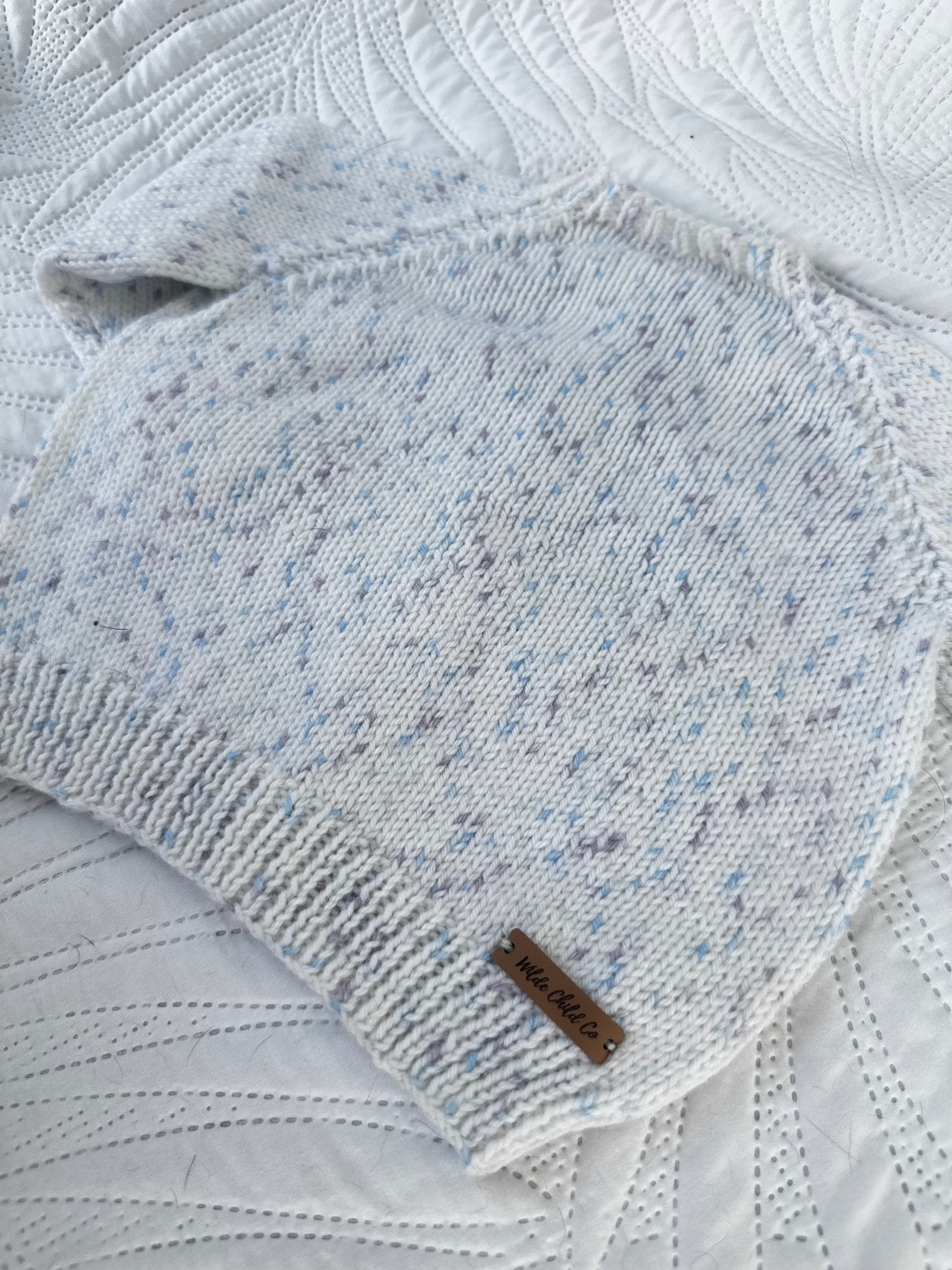 6-9 heirloom cardigan in blue & lilac fleck