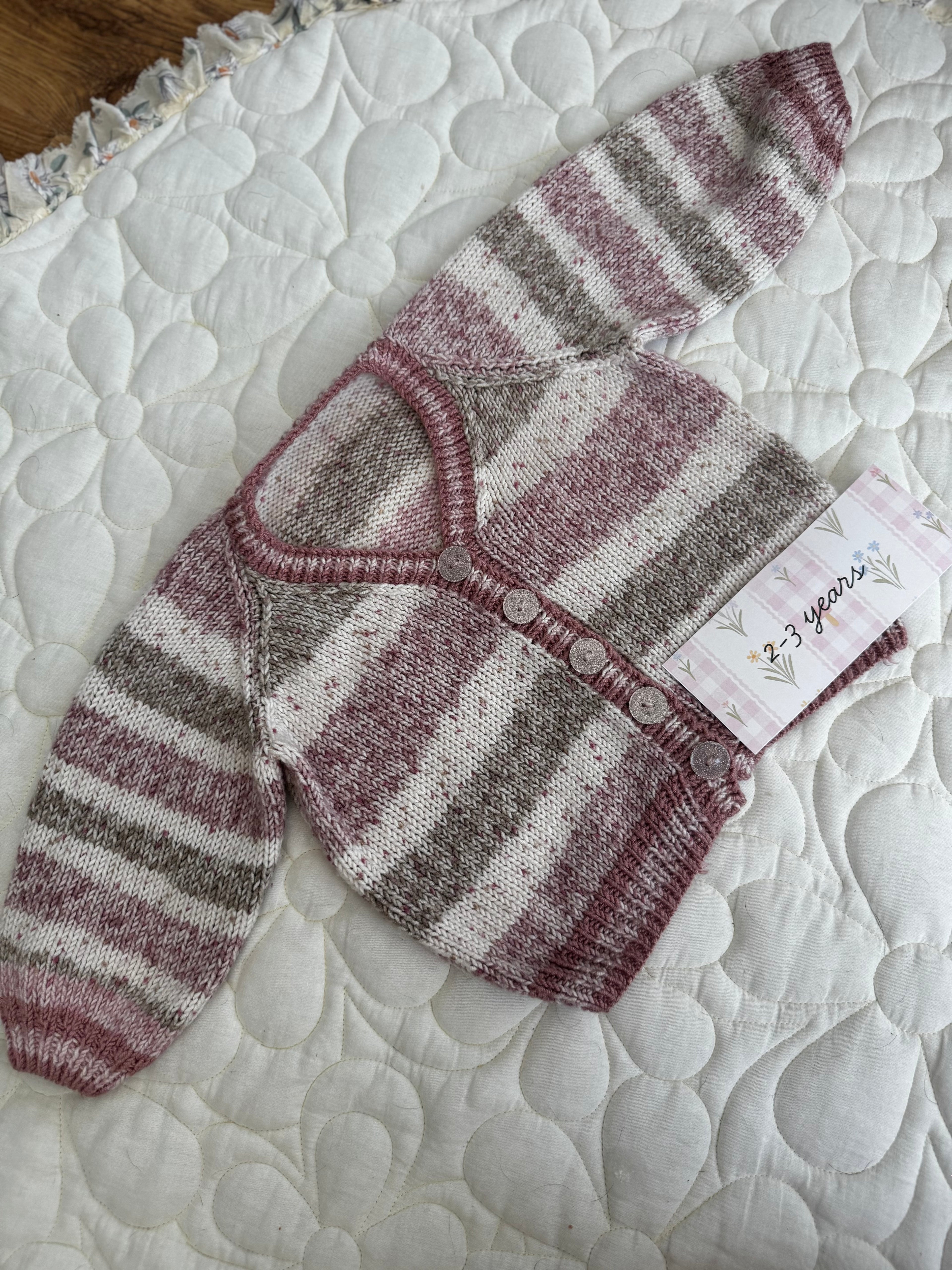 2-3yrs Pink brown grey stripe cardi