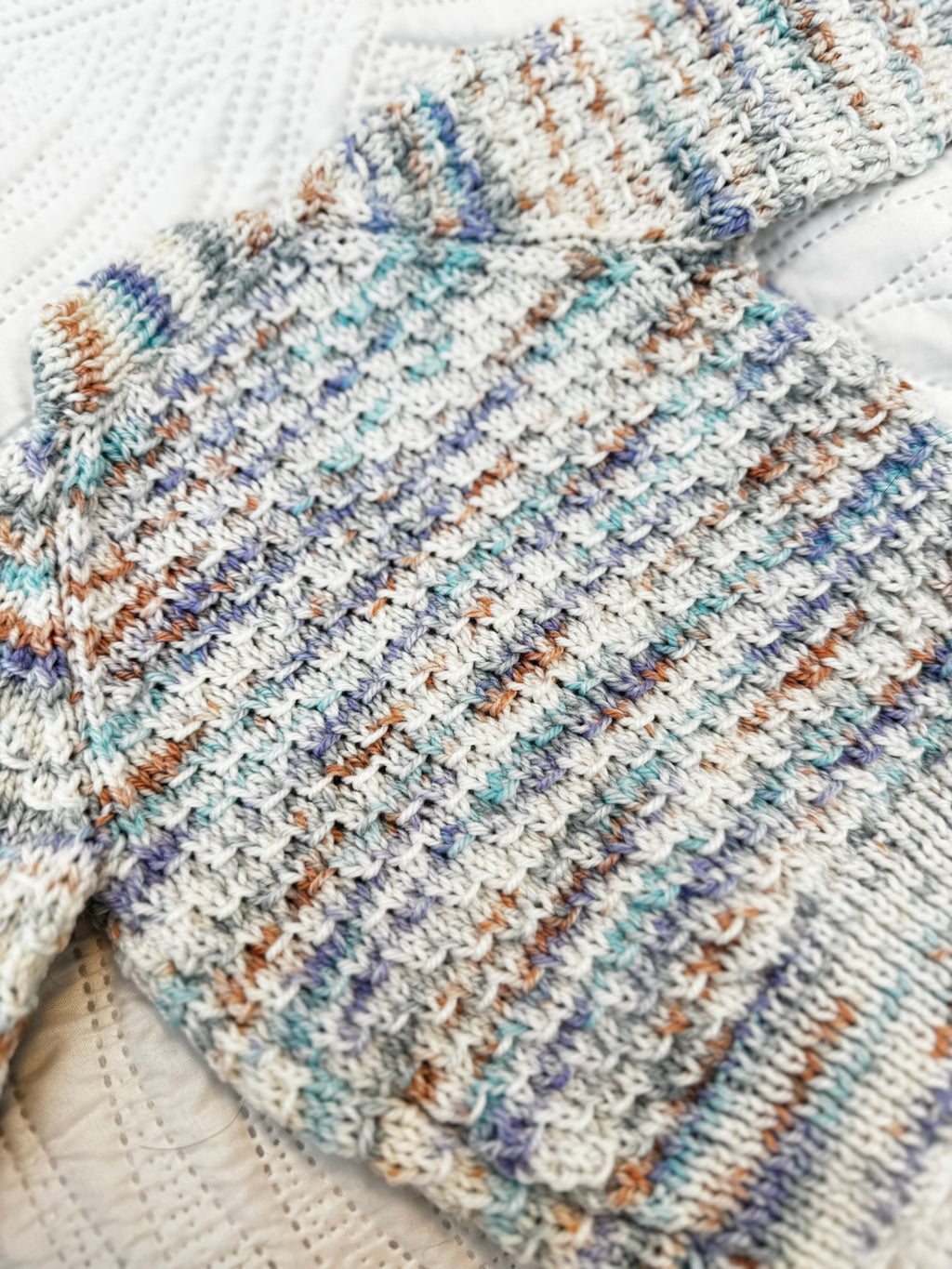 3-6-9 Lilac blue brown mix hand knit