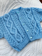 6-12 (+) blue Aran cardi