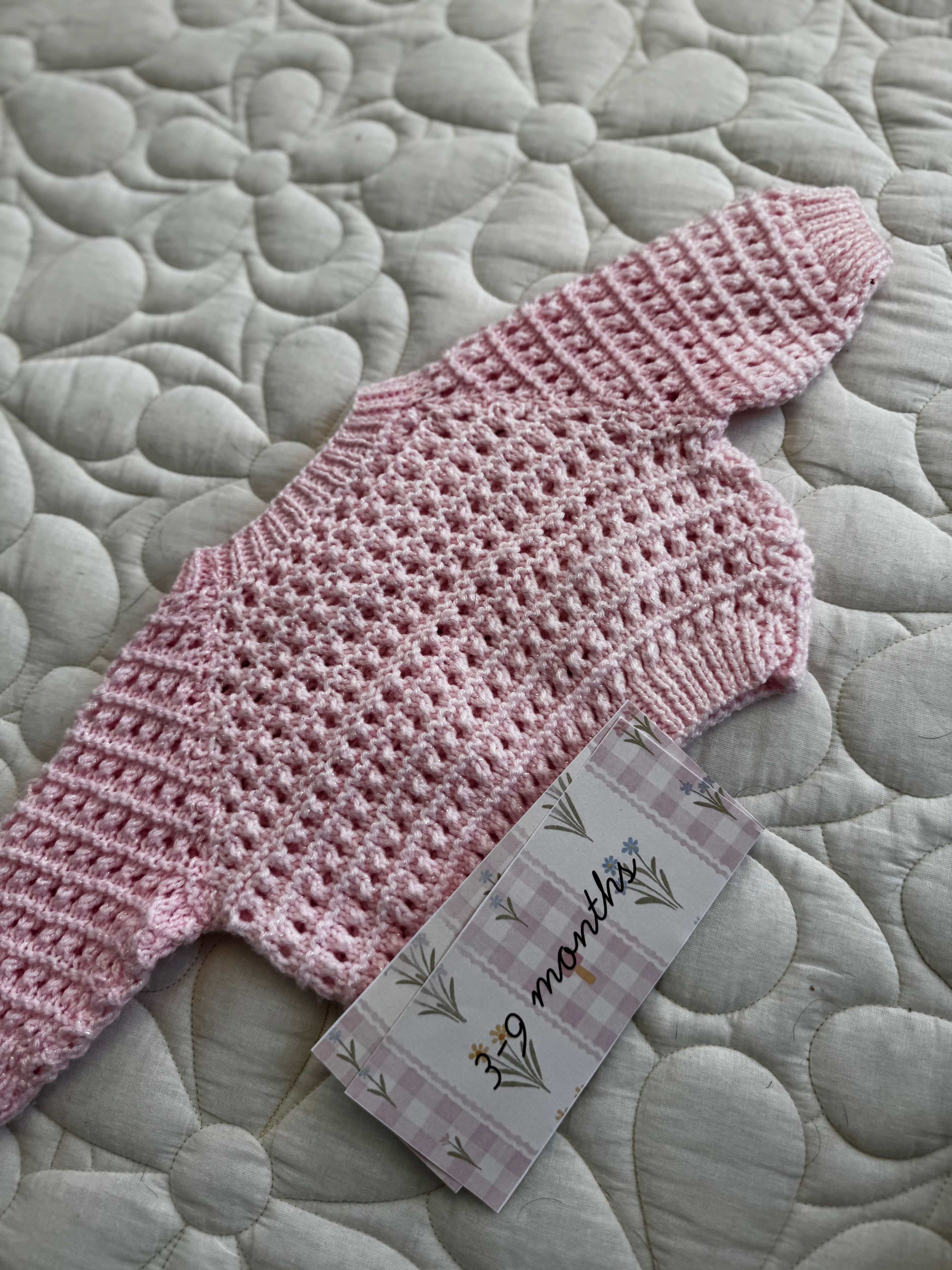 3-9 glitter pink hand knit