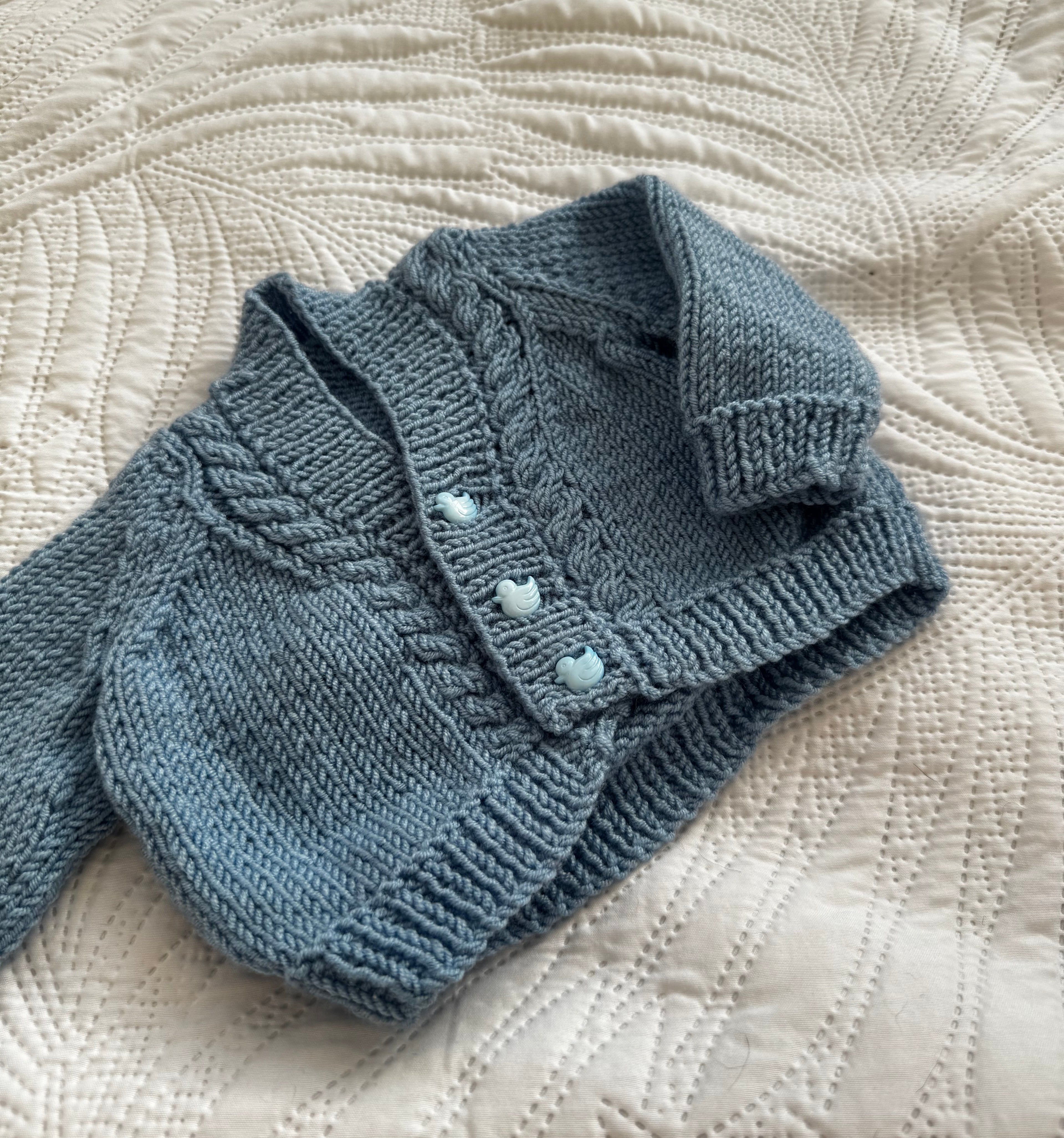 0-3 denim coloured hand knit