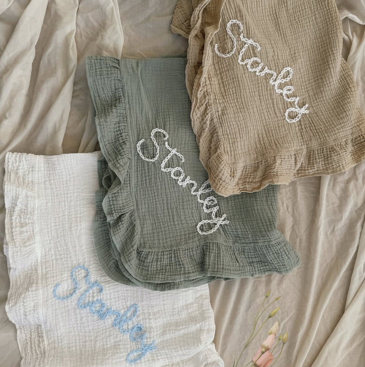 Muslin blanket with name
