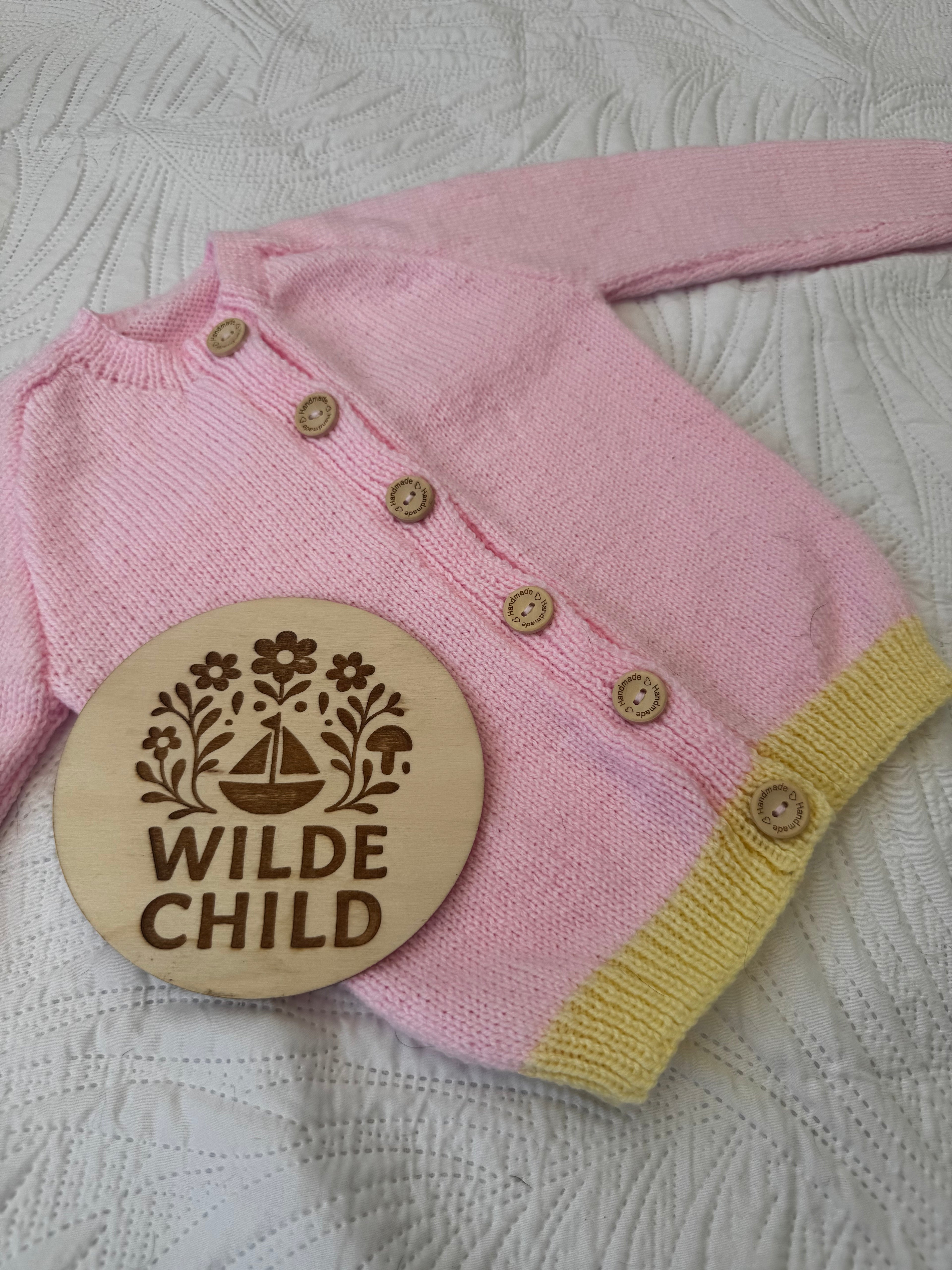 Heirloom cardigan in ballet pink & lemon bottom rib